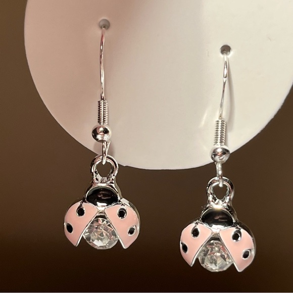 Pink Ladybug Earrings - Picture 2 of 6